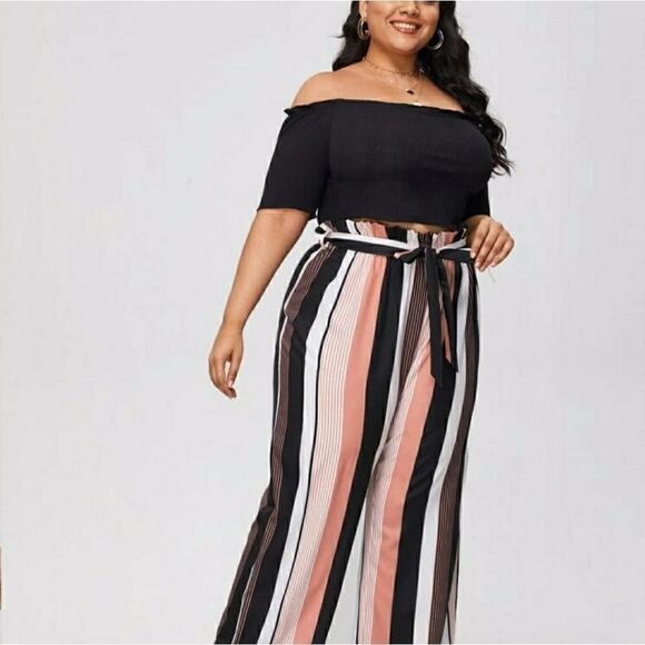 Plus Rib Tee & Striped Straight Pants - Picture 6 of 8